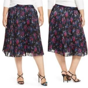 Halogen Pleated Multi-Color Metallic Threads Floral Skirt